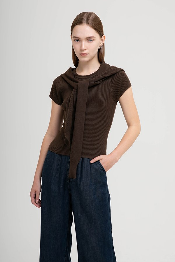 AMERSON RIBBED KNIT TOP W DETACHABLE SCARF