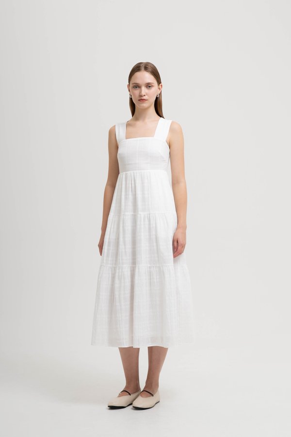 ALYSSA TIERED CHECKERED MIDI DRESS