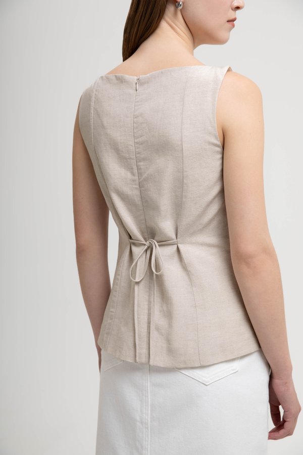 SILVIE BUTTONDOWN TIE BACK LINEN TOP