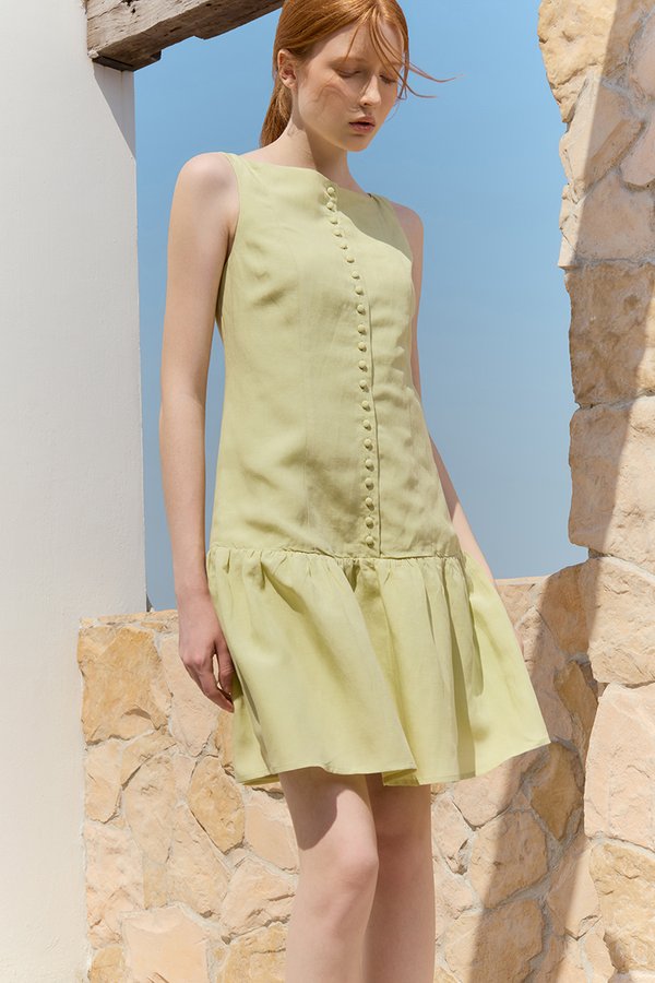 LIVIANA BUTTONDOWN DROPWAIST LINEN DRESS