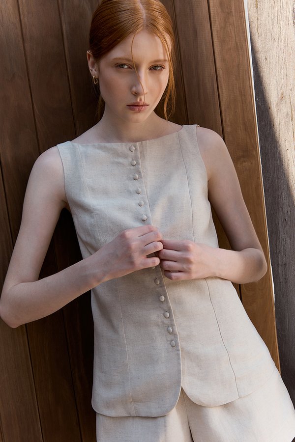 SILVIE BUTTONDOWN TIE BACK LINEN TOP