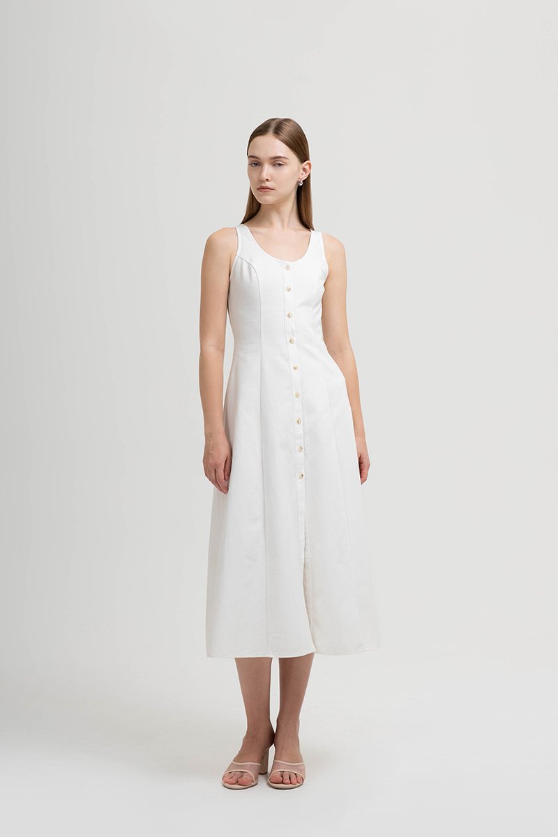 ARELLA BUTTON DOWN DENIM MIDI DRESS