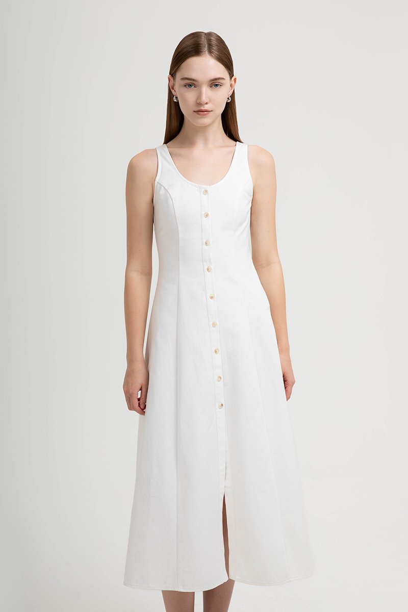 ARELLA BUTTON DOWN DENIM MIDI DRESS