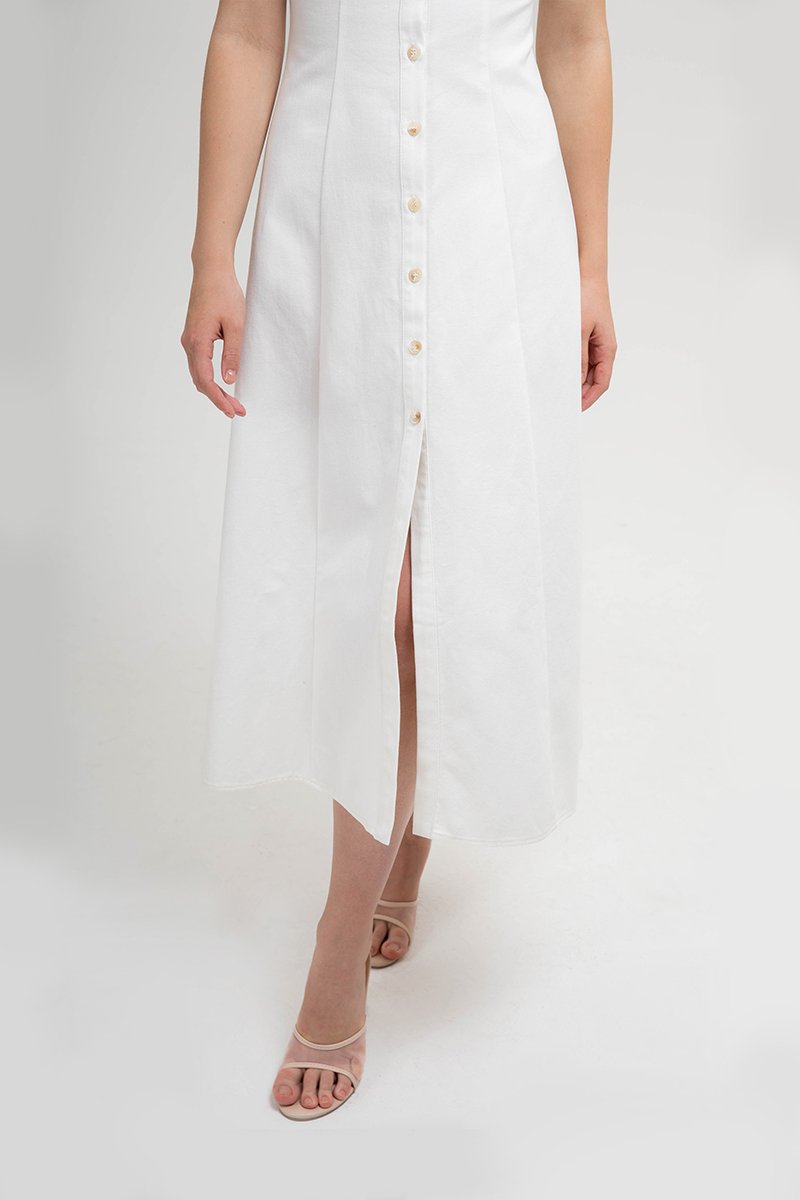 ARELLA BUTTON DOWN DENIM MIDI DRESS