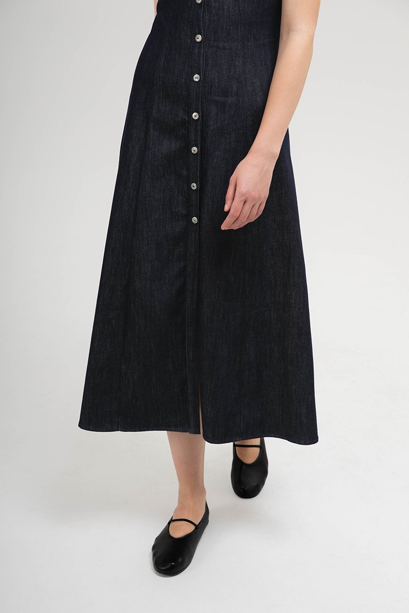 ARELLA BUTTON DOWN DENIM MIDI DRESS