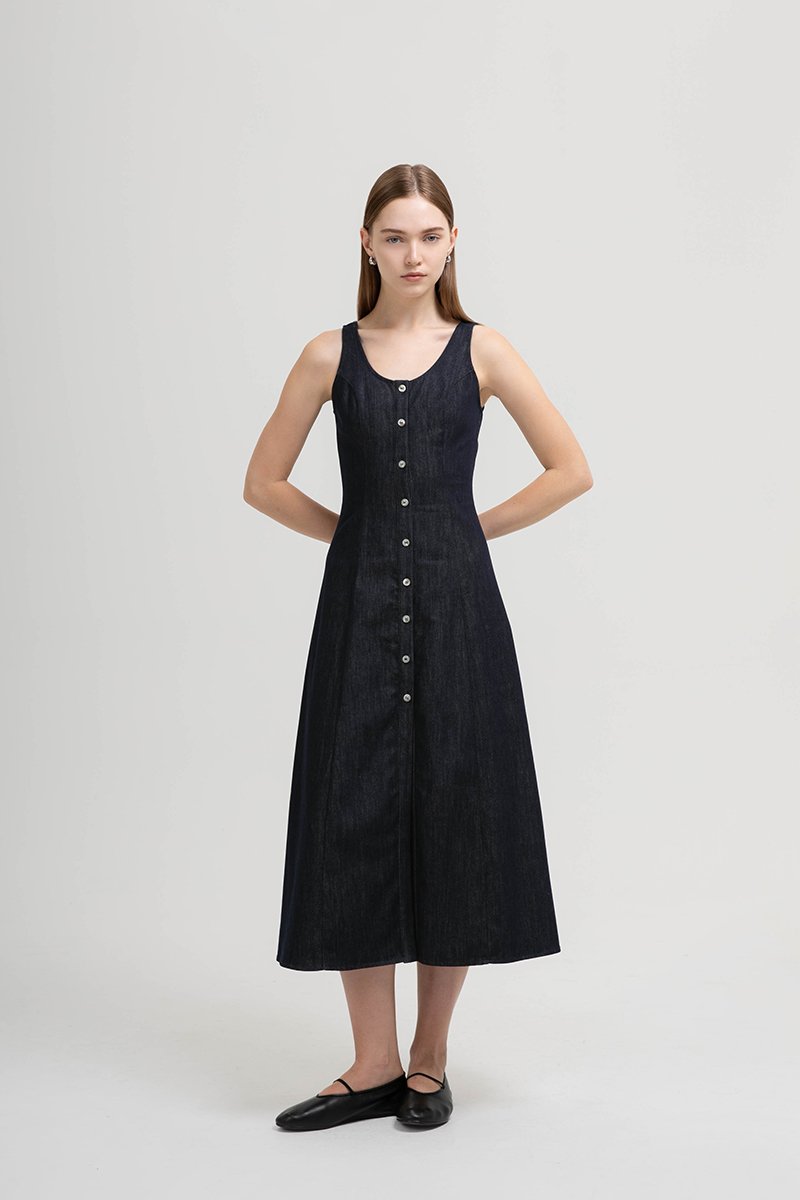 ARELLA BUTTON DOWN DENIM MIDI DRESS