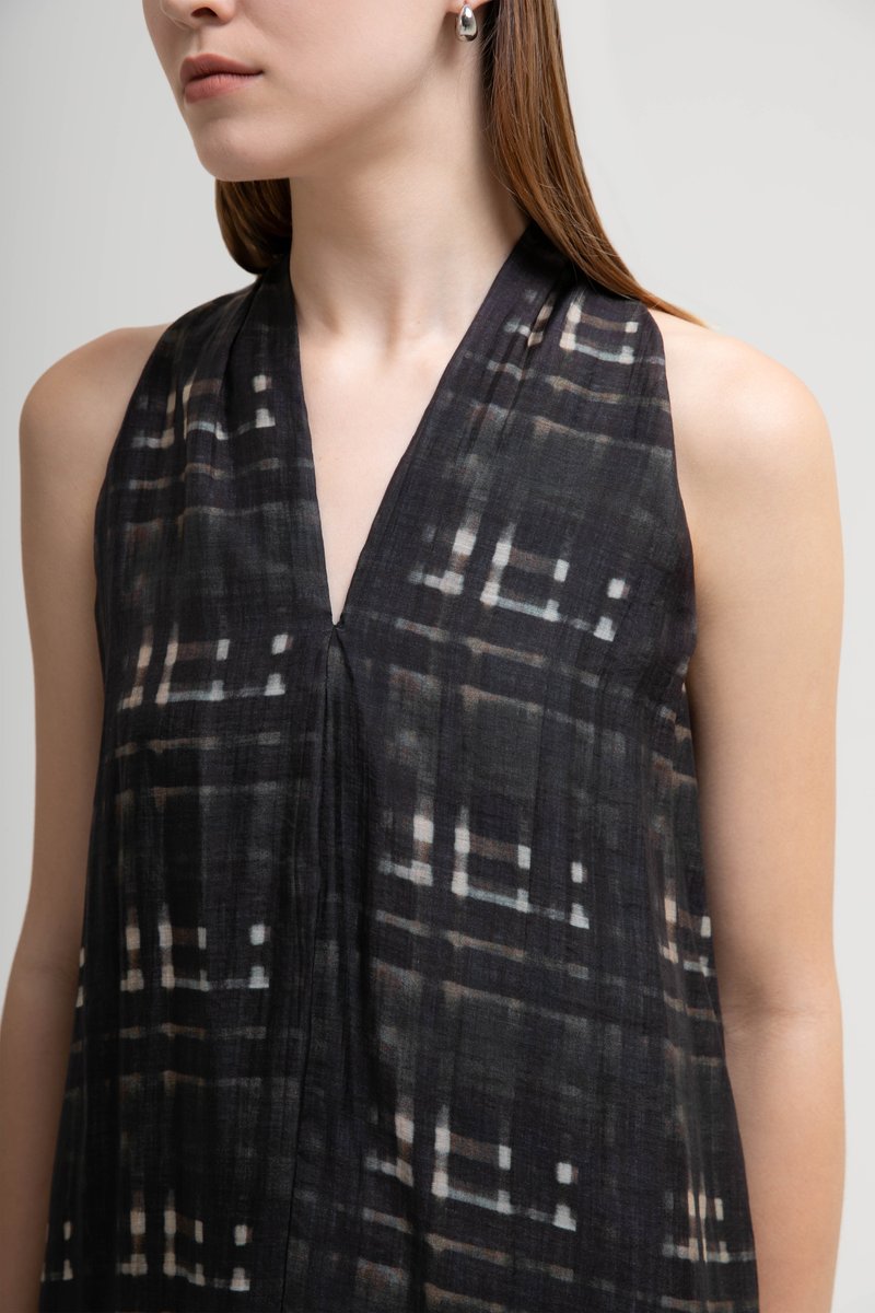 KRISTINE ABSTRACT PRINT HALTER MIDI DRESS W SASH