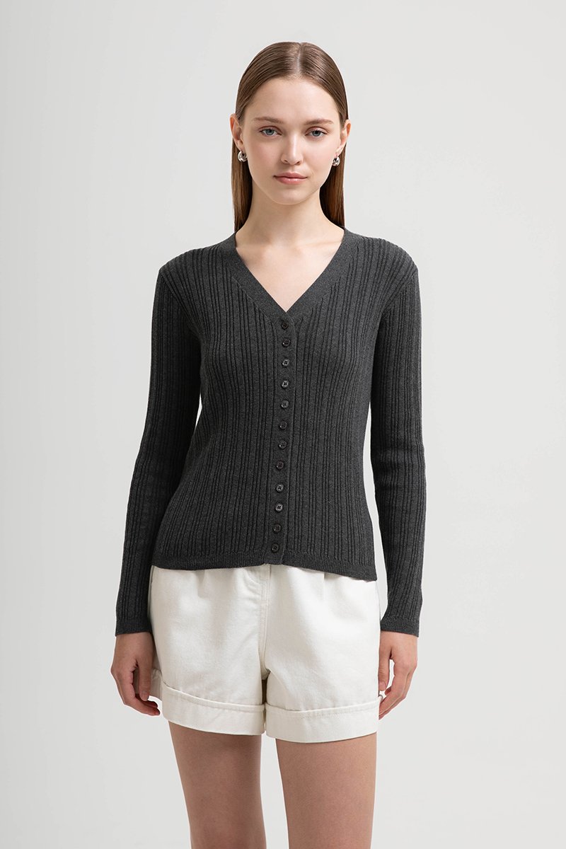 GINNY RIBBED KNIT CARDIGAN