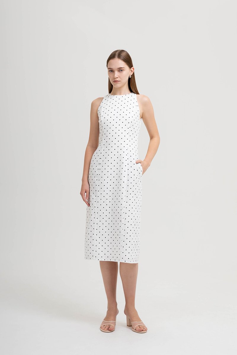 CHELSEA POLKADOT SHEATH DRESS