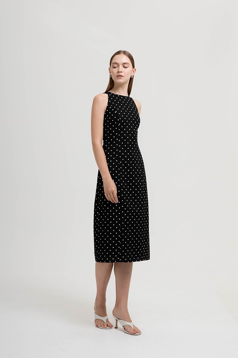 CHELSEA POLKADOT SHEATH DRESS