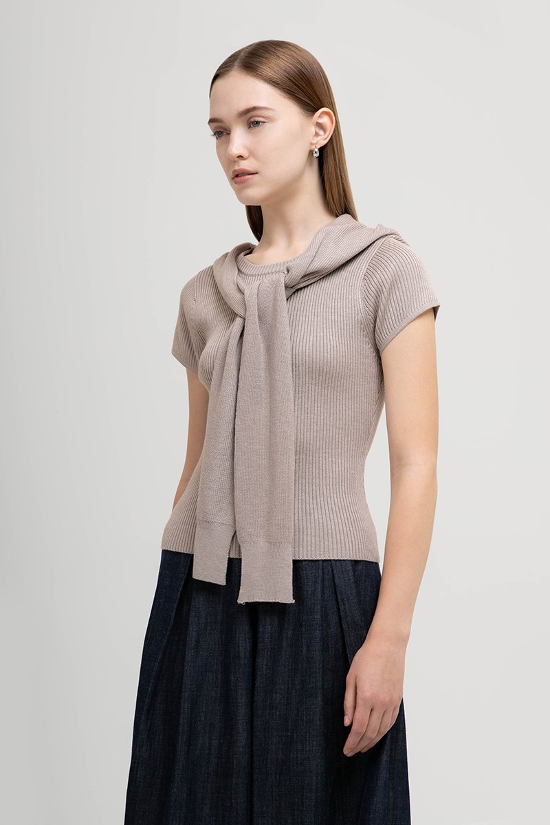 AMERSON RIBBED KNIT TOP W DETACHABLE SCARF