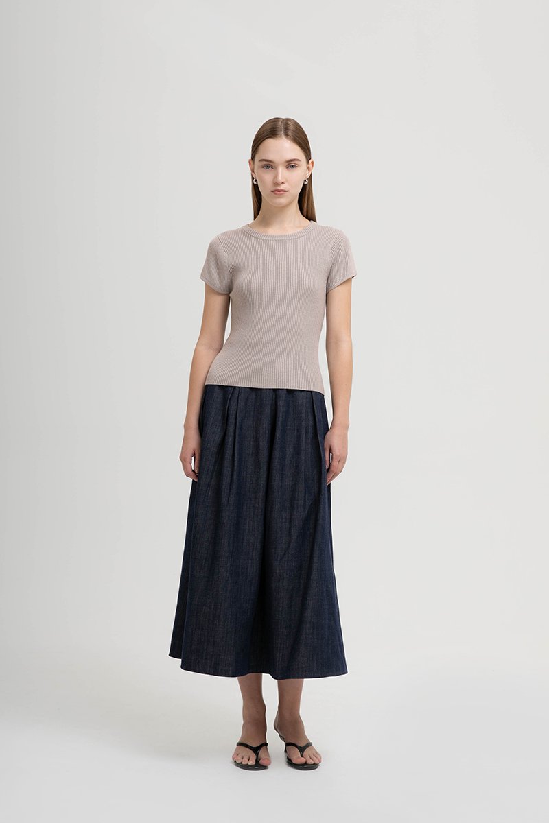 AMERSON RIBBED KNIT TOP W DETACHABLE SCARF