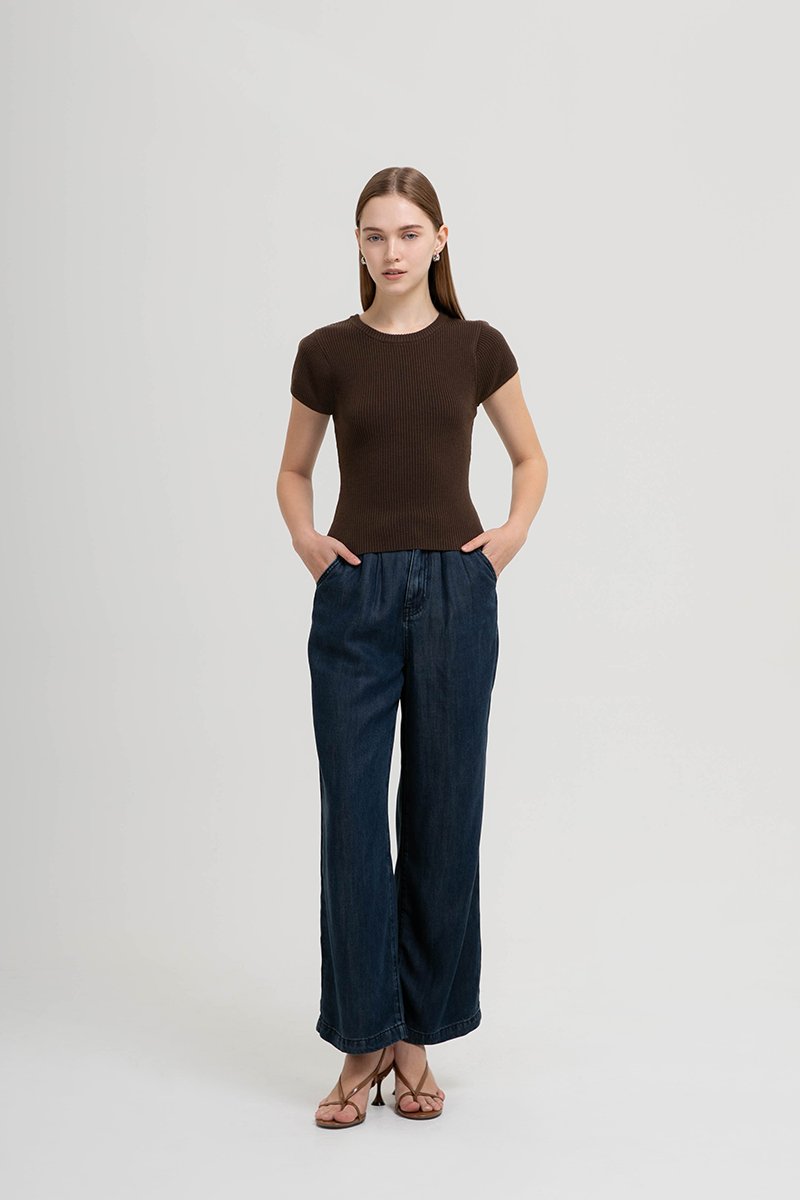 AMERSON RIBBED KNIT TOP W DETACHABLE SCARF