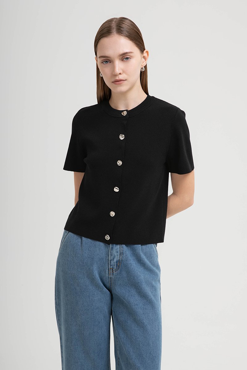 IVANNA SILVER BUTTON KNIT TOP