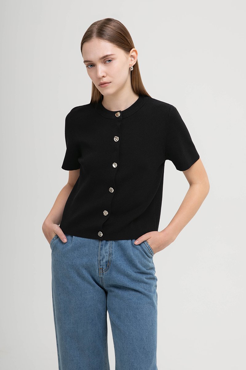 IVANNA SILVER BUTTON KNIT TOP