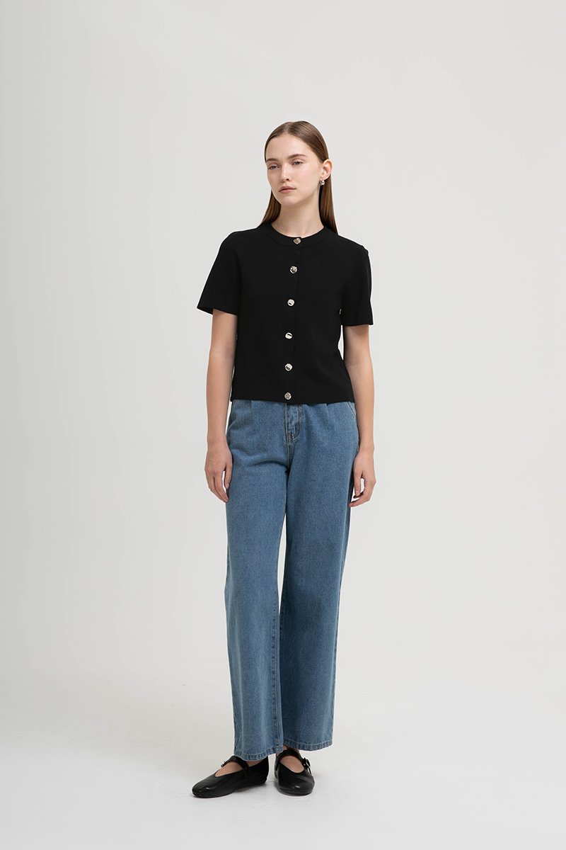 IVANNA SILVER BUTTON KNIT TOP