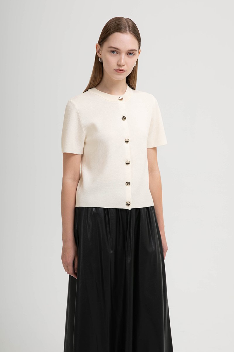 IVANNA SILVER BUTTON KNIT TOP