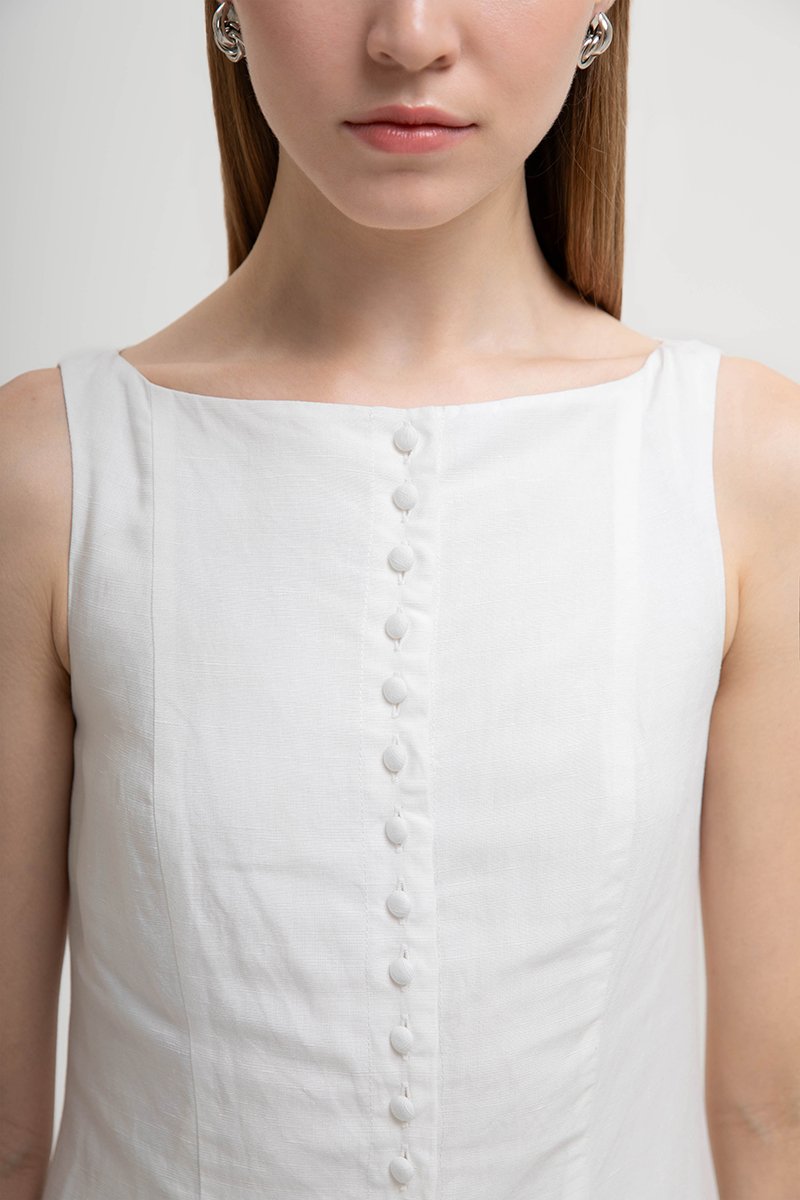 LIVIANA BUTTONDOWN DROPWAIST LINEN DRESS