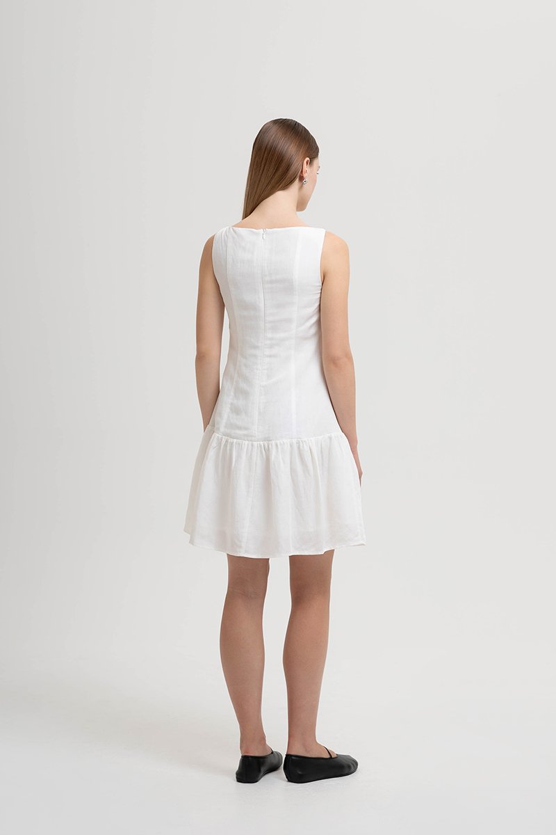 LIVIANA BUTTONDOWN DROPWAIST LINEN DRESS