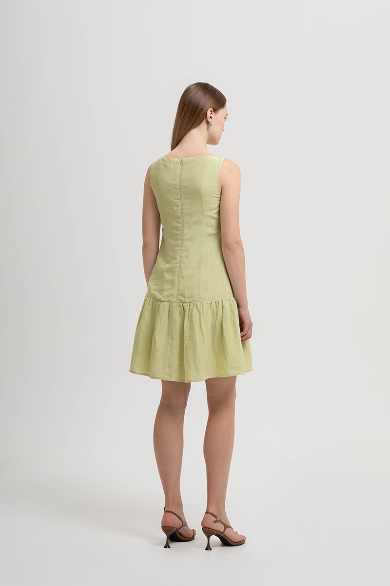 LIVIANA BUTTONDOWN DROPWAIST LINEN DRESS