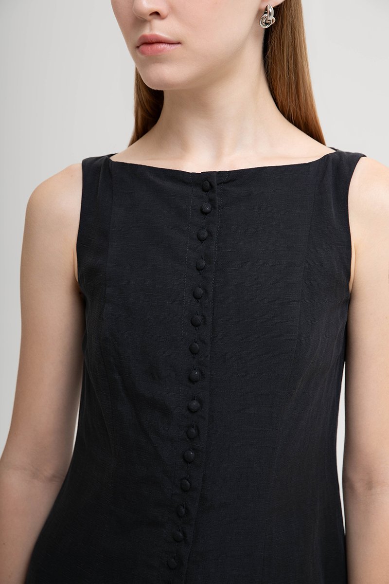 LIVIANA BUTTONDOWN DROPWAIST LINEN DRESS