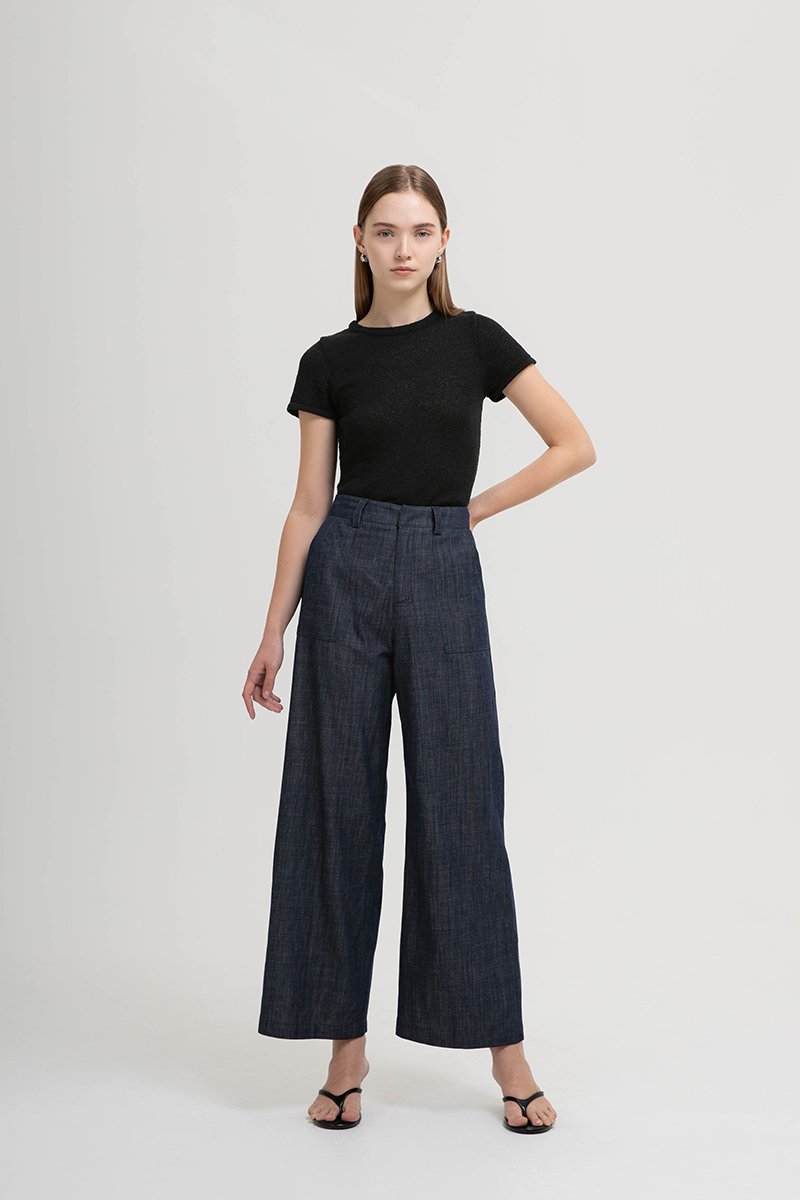 INGRID LINEN DENIM WIDE LEG PANTS