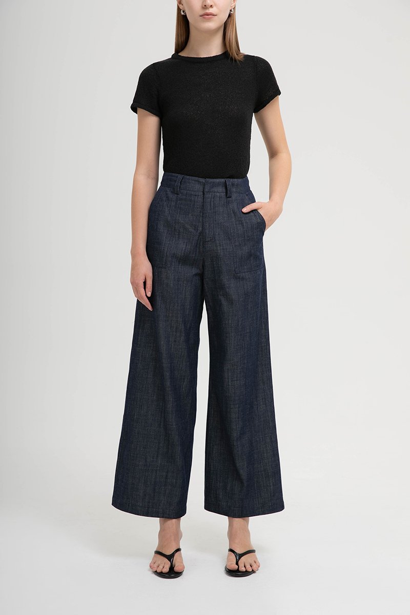 INGRID LINEN DENIM WIDE LEG PANTS