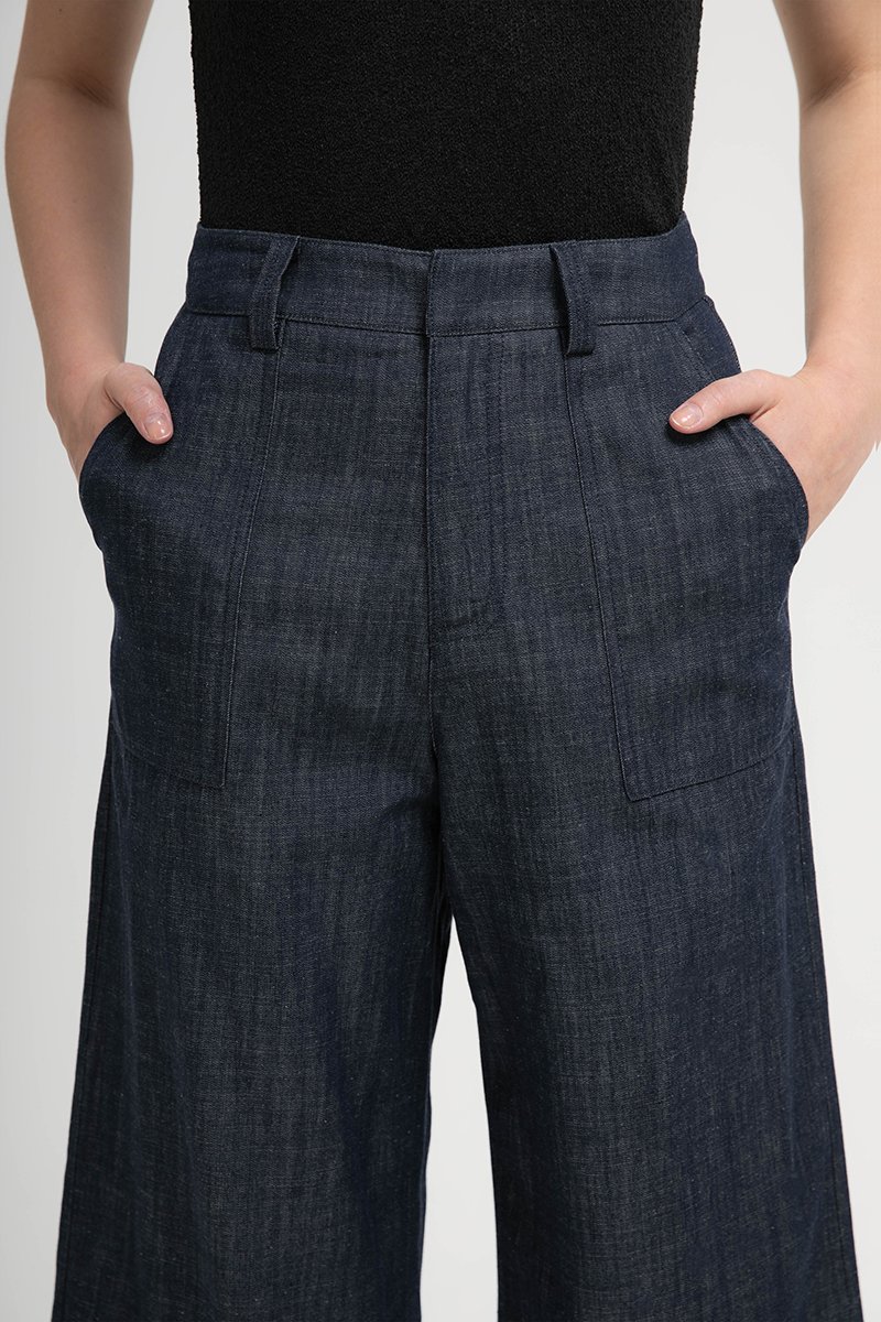 INGRID LINEN DENIM WIDE LEG PANTS