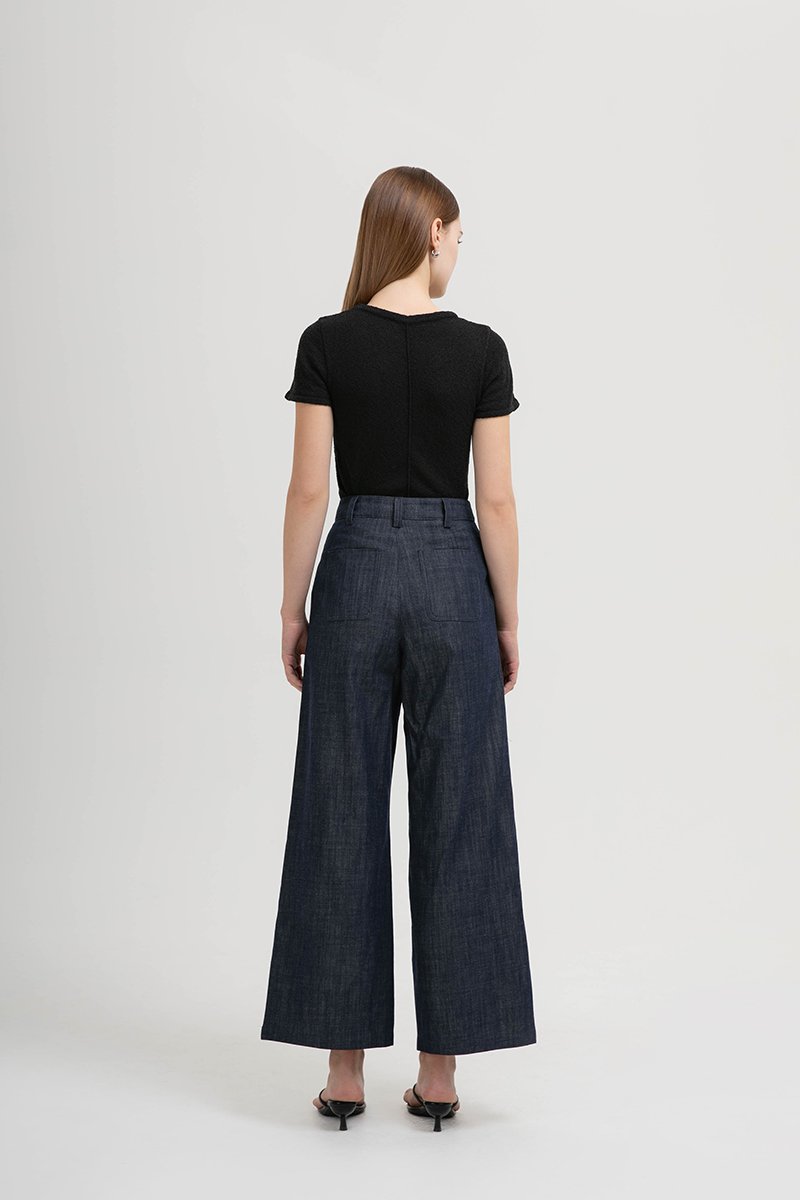 INGRID LINEN DENIM WIDE LEG PANTS
