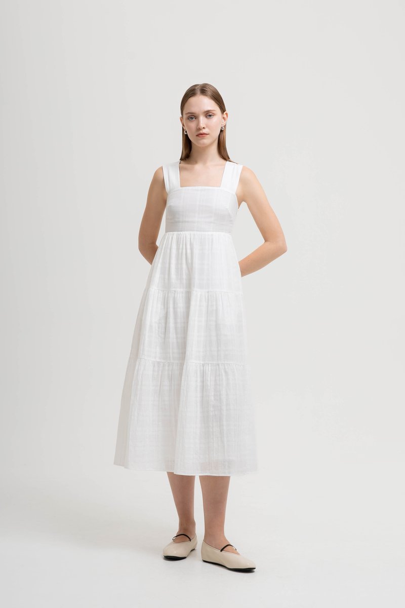 ALYSSA TIERED CHECKERED MIDI DRESS