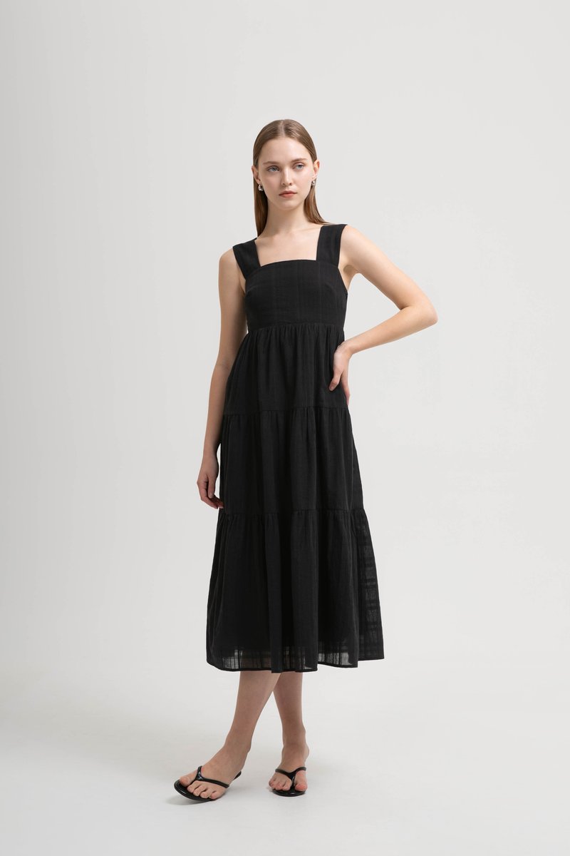 ALYSSA TIERED CHECKERED MIDI DRESS