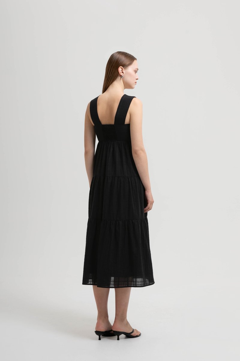 ALYSSA TIERED CHECKERED MIDI DRESS