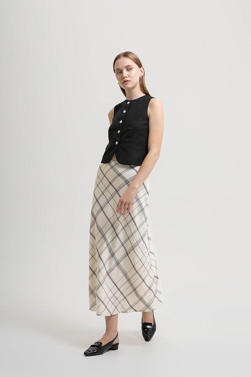 MOIRA CHECKERED BIAS SKIRT