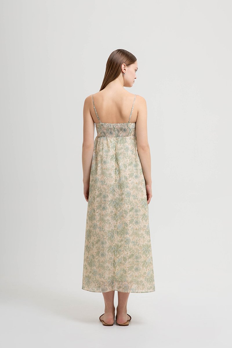 LAURA RUCHED FLORAL MAXI DRESS