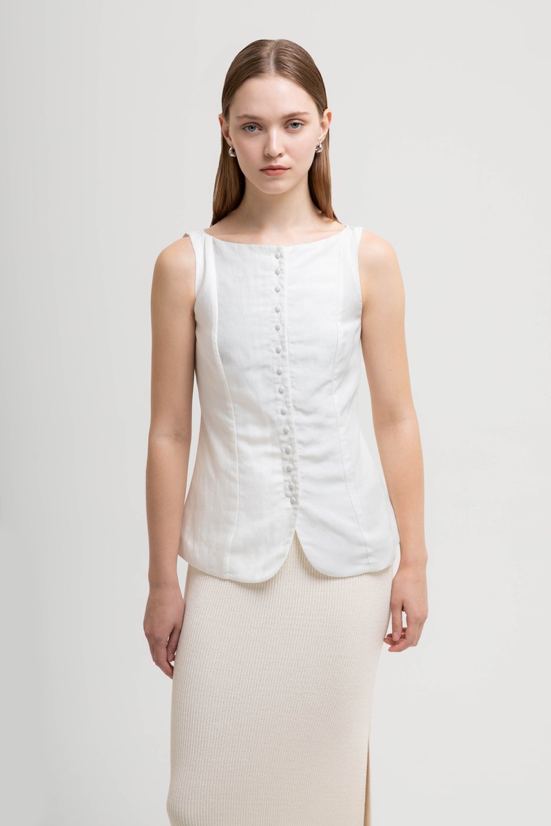 SILVIE BUTTONDOWN TIE BACK LINEN TOP