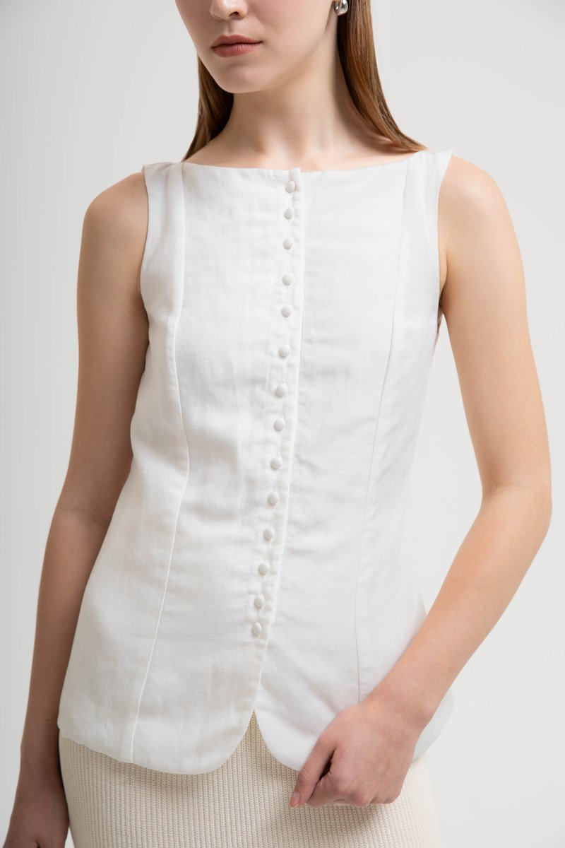 SILVIE BUTTONDOWN TIE BACK LINEN TOP