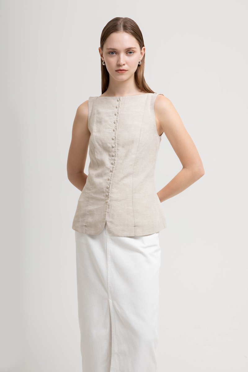 SILVIE BUTTONDOWN TIE BACK LINEN TOP