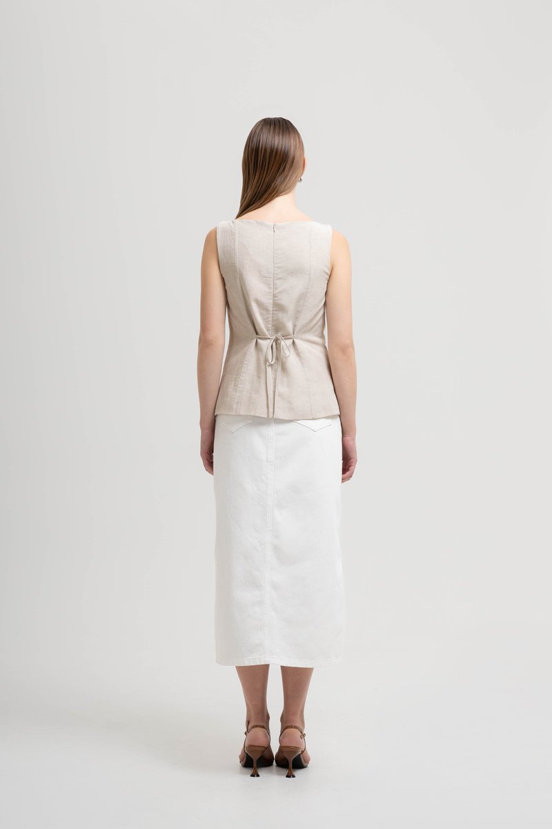 SILVIE BUTTONDOWN TIE BACK LINEN TOP
