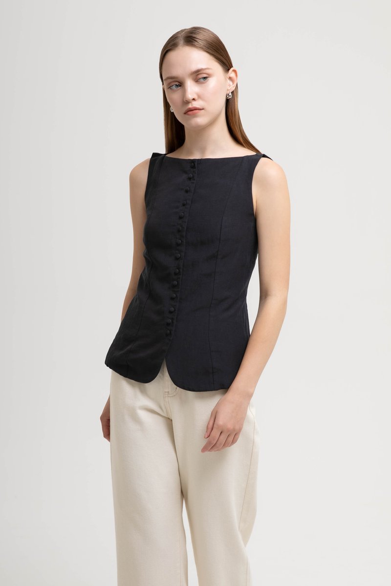 SILVIE BUTTONDOWN TIE BACK LINEN TOP