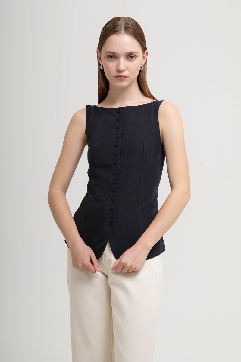 SILVIE BUTTONDOWN TIE BACK LINEN TOP