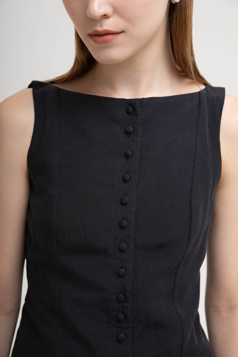 SILVIE BUTTONDOWN TIE BACK LINEN TOP