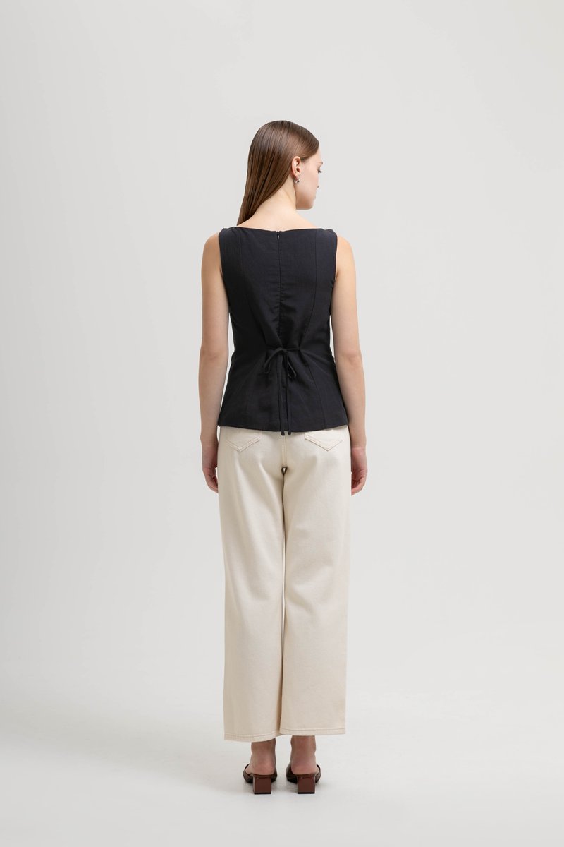 SILVIE BUTTONDOWN TIE BACK LINEN TOP