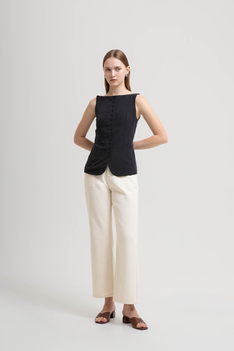 SILVIE BUTTONDOWN TIE BACK LINEN TOP