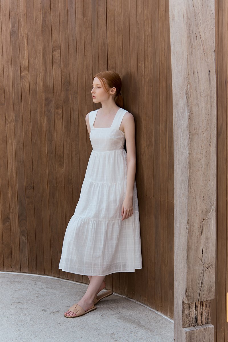 ALYSSA TIERED CHECKERED MIDI DRESS