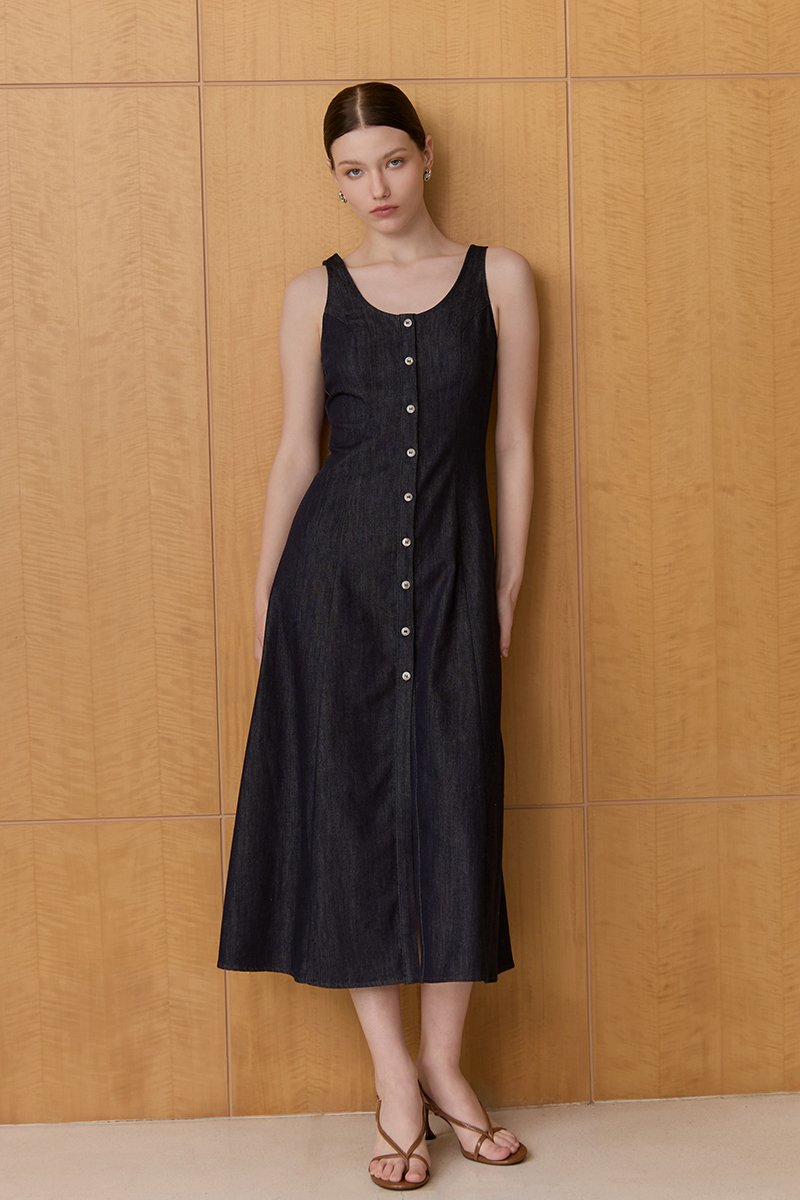 ARELLA BUTTON DOWN DENIM MIDI DRESS