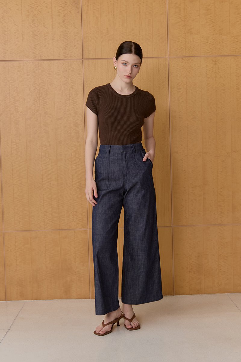 INGRID LINEN DENIM WIDE LEG PANTS
