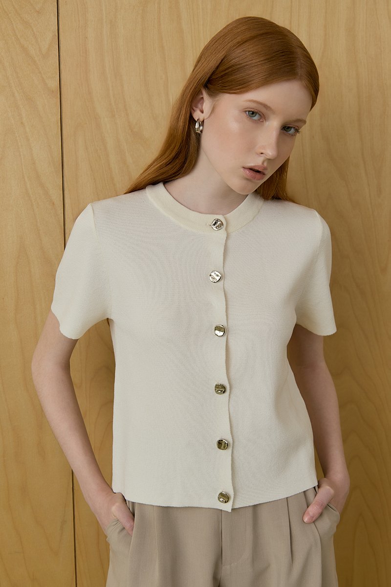 IVANNA SILVER BUTTON KNIT TOP