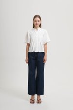 KEIYA BUTTONDOWN LACE TRIM MUSLIN TOP