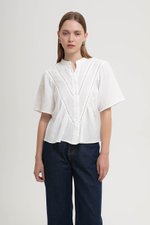 KEIYA BUTTONDOWN LACE TRIM MUSLIN TOP