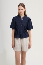 KEIYA BUTTONDOWN LACE TRIM MUSLIN TOP